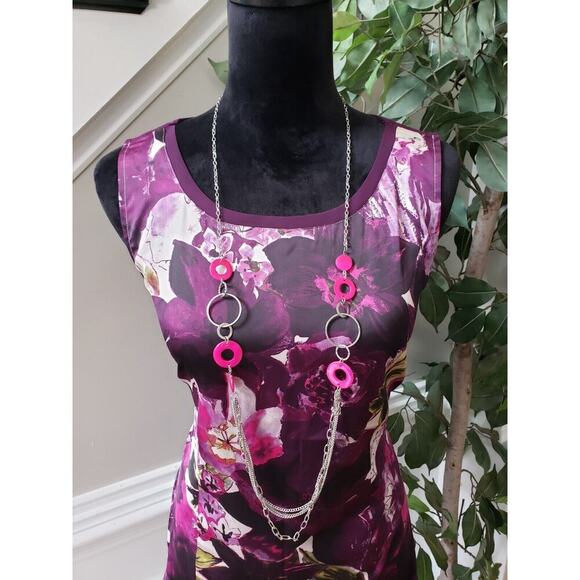 Ann Taylor Women Purple Floral Polyester Round Neck Sleeveless Top Blouse Medium - Picture 2 of 10